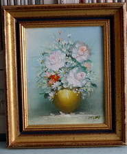 Ölgemälde Ölbild Holzrahmen 30x35 Stillleben Blumen in Vase signiert