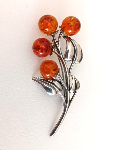 Brosche silber bernstein - brosche,