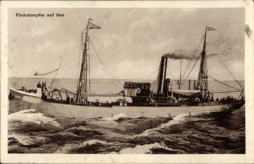 Fischdampfer auf see - ak,