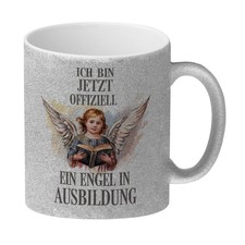 Engel in Ausbildung Glitzer-Kaffeebecher Kind mit Engelsflügeln