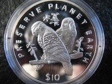 1 Unze Silber 999 Silbermünze 10 Dollars Liberia 1996 Liebesvögel Love Birds