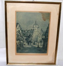 Fritz Hartmann Original Radierung Rothenburg bei Nacht Bild 31x23cm Kunst 13639