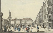 Der Alte Markt zu DRESDEN - Kreuzkirche - J.C.A. Richter - Umrissradierung, 1820