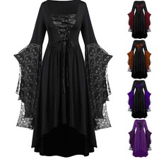 Damen Karneval Mittelalter Hexe Vampir Gothic Partykleid Kostüm Fasching Cosplay
