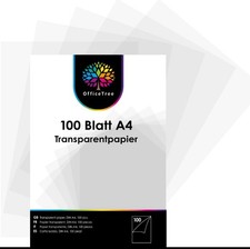 100 Blatt Transparentpapier A4 Bedruckbar 90 g/m² - Pergamentpapier A4 - Tran...
