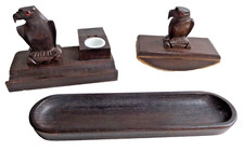 Vintage Schreibtisch-Garnitur Holz 3-tlg. mit Adlern GEBRAUCHT