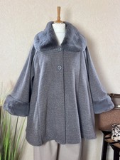 Edle Jacke mit Fellkragen Chenille Grau Mantel  #2025116