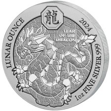 1 OZ Silber Ruanda 2024 Lunar Drache Dragon in original Folie