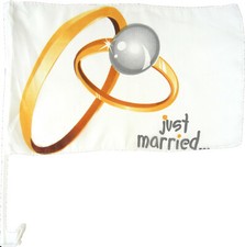 Autofahne Just Married Ringe
