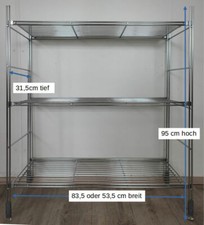 Regal Metall 95 cm hoch mit 3 Gitterböden 31,5 cm tief verchromt 2 Breiten