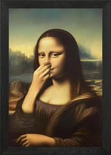 Gerahmtes Wandbild Mona Lisa lustiges Badezimmer Poster Leinwanddruck Bild