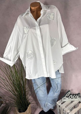 NEU oversize long BLUSE Hemd Tunika Poplin Italy HERZ Motiv 40 42 44