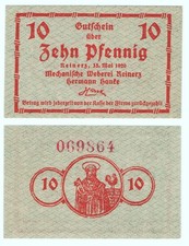 ⛧REINERZ 1920 in Schlesien / DUSZNIKI ZDRÓJ: "Mechanische Weberei", 10 PFENNIG