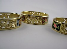 Goldener Armreif klappbar Elefanten o. Vogel Motiv Emaille Verzierung Cloisonne