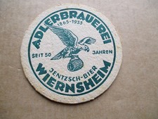 1 alter Bierdeckel Adlerbrauerei Wiernsheim aus 1955