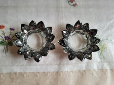 2 Kristall Teelichthalter Lotusblume rauchfarben