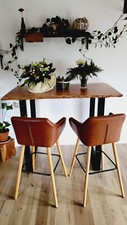 Massiver Bartisch Esstisch (140x80cm) Akazie Industrialstil mit Barstühlen Eiche