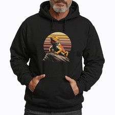 Herren Hoodie Echse Bartagame Reptil Retro Sunset Pullover Kapuzenpullover