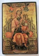 Ikone Holz Thronende Gottesmutter Griechisch ca 25 x 17 cm