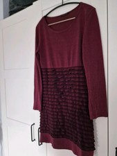 Strickkleid mit Volants von Fashion Elle Gr. M L Farbe Brombeere Magenta Schwarz