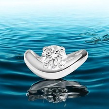 Damen-Ehering mit Rundschlifffassung halbmontiert massiv 14 Karat Weißgold Gr...