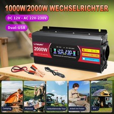 1000W 2000W Wechselrichter 12V zu 230V LCD Anzeige Car Spannungswandler Campen