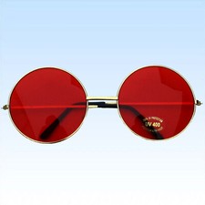 Große Hippie Brille Rot Ø6cm 70er Jahre Flower Power Hippiebrille runde Gläser