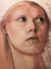 GROSSER KREIDEZEICHNUNG ZEICHNUNG AUF PAPIER PORTRAIT FRAU 42x59cm STUDIE