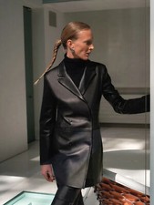 Zweireihig Damen Schwarz Leder