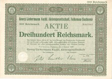  Aktie Georg Lieberman Nachf. AG Falkenau (Sachsen)  1929 über 300 Reichsmark