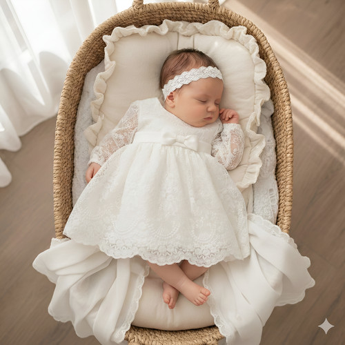 Ecru spitze taufkleid - ecru,