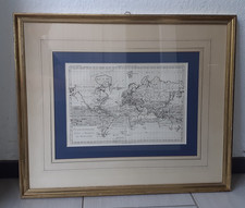 antike Weltkarte in Rahmen , wohl Kupferstich , 60 x 50 cm