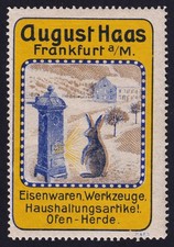 Frankfurt a/M. „August Haas, Eisenwaren, Werkzeuge, Öfen - Herde“ Werbemarke