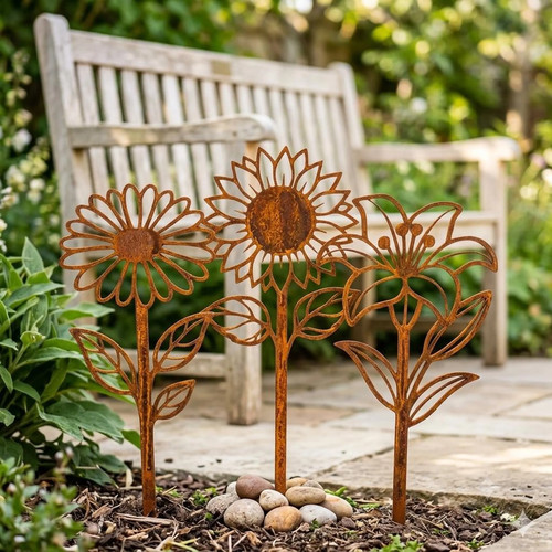 Edelrost blumen gartenstecker - blumen,
