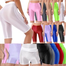 DE iEFiEL Damen Kurze Leggings Hohe Taille Tights Hotpants Glänzende Sportshorts