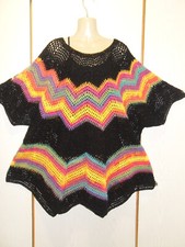 Sommer Poncho, Häkeltop  "Peggy", schwarz-bunt, Gr. 40-46,  Handarbeit