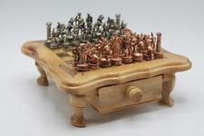 Schach Brett Tisch Spiel Holz mit Zinn Figuren