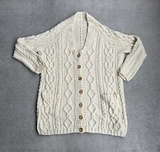 ARAN Damen Irisch Strickjacke Pullover Gr. XL 100% WOLLE Zopfmuster 10502 Beige