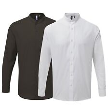 Langarm Stehkragenhemd, Kragenloses Herren Hemd, Banded Collar Long Sleeve Shirt