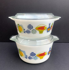 JAJ Pyrex Fiesta graduiertes Paar Auflaufformen 60er Jahre Retro Vintage