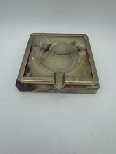 Aschenbecher grün rot Onyx Handarbeit Art Deco eckig Messingrand Messingablage
