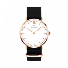 Armbanduhr Damen mit Stoffarmband Weiß Gold LINA 32mm Neu Analog Quartz Uhr 