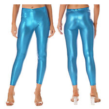 DE Damen Metallic Leggings Glitzer Lederhose Laufen Strumpfhose Hohe Taille Hose