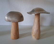 2x Pilz Pilzfigur H22/Ø15 + H20/Ø12 cm, Mangoholz Aluminium, Deko Winter