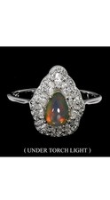 925 Sterling Silber Ring Birne Feuer Opal 7x5mm Natur Edelstein Schmuck