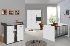 BMG Möbel Kinderzimmer Set Elli Kleiderschrank  Wickelkommode Babybett in Weiss