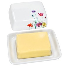 Marie Butterdose mit Deckel rechteckig für 250g Butter-Schale Blumen Porzellan 