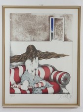 Akt Bild Zeichnung Lithografie limitiert auf 20 signiert Frau Sofa; K118 3162