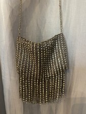 Handtasche Textil Metall Perlen Strass Kette Fransen antik