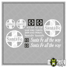 LGB 16teil. Aufkleber Set Spur G Gartenbahn Santa Fe weiß Beschriftung Eisenbahn